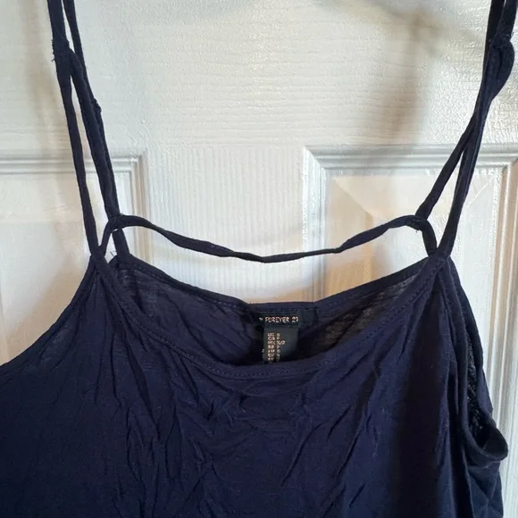 4/$15 Forever 21 Dark Blue Cropped Knit Top with Lace Hem - Picture 4 of 4